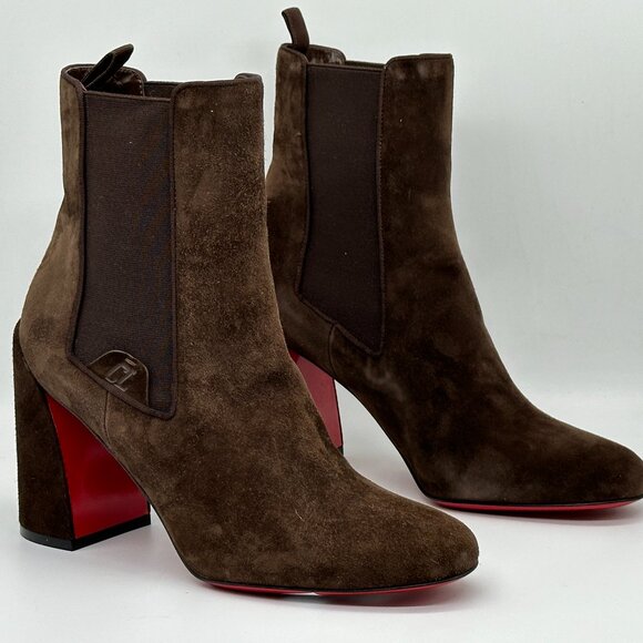 Christian Louboutin TURELASTIC 85 Suede Chelsea Ankle Bootie Boots Heels - Picture 9 of 16